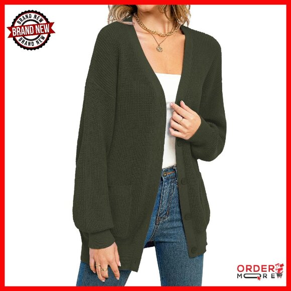 Oversized Cotton Cardigan with Pockets Batwing Sleeves Fall Outerwear